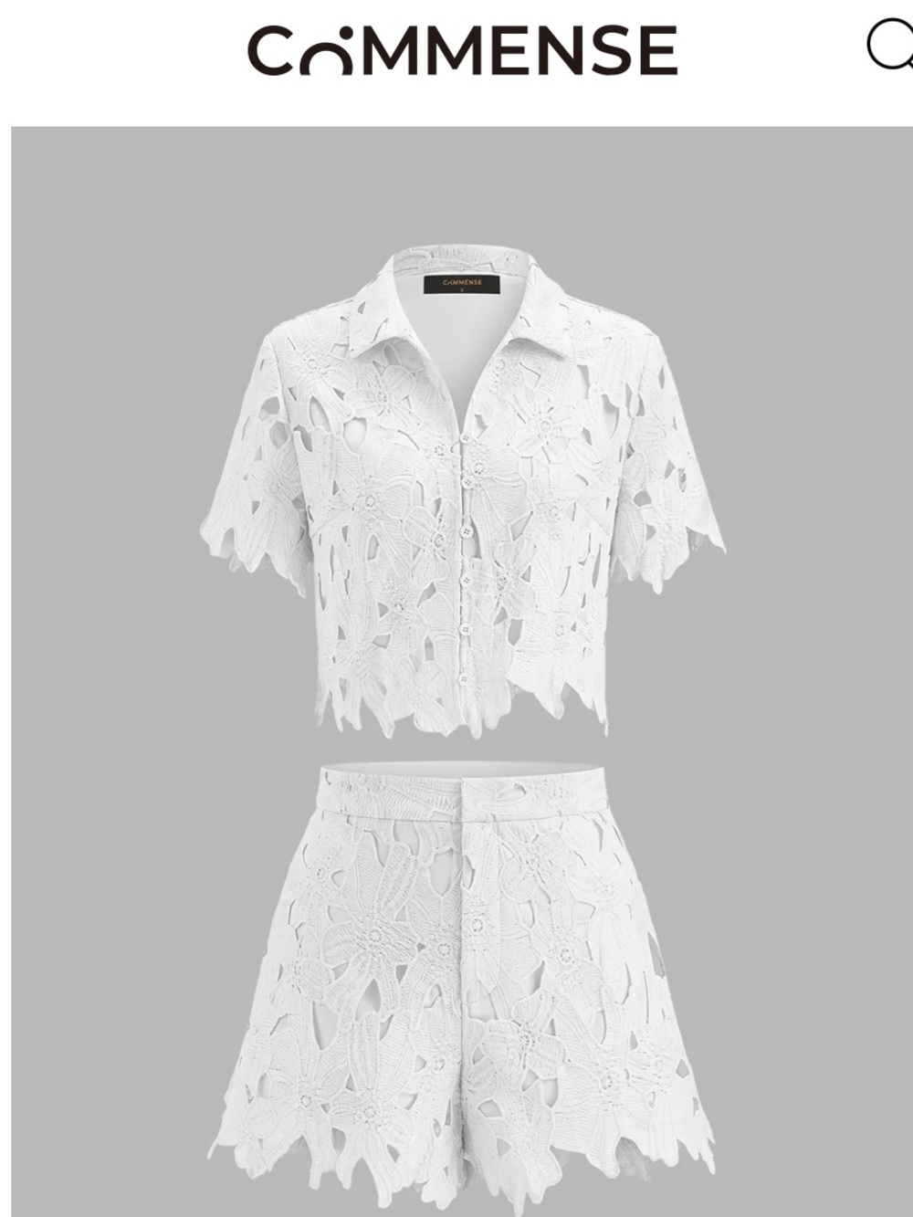 Commense White High-Waist Lace Shorts Set